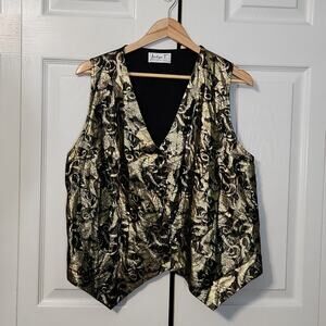 Jaclyn T San Francisco Women's Vintage Black & Gold Button Front Vest Size XL